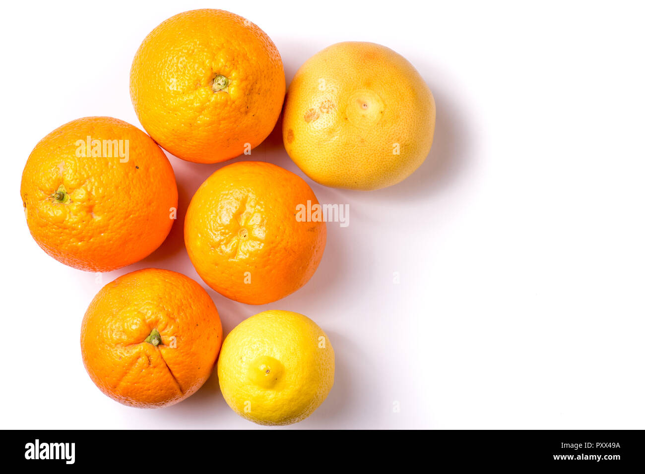 Group of Organic Oranges and lemon, close up and isolated Stock Photo