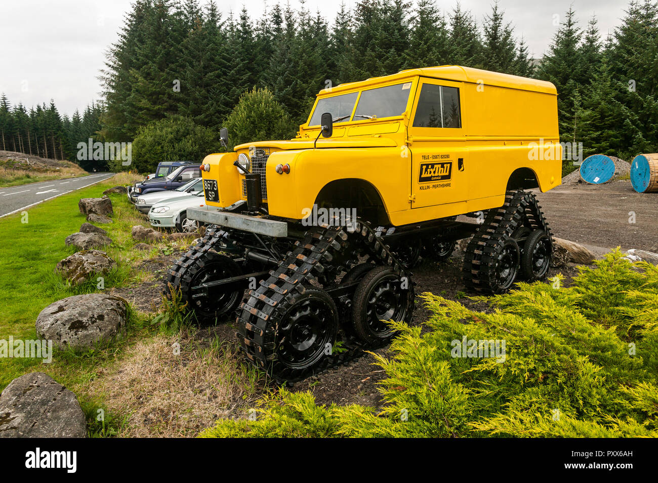 Landrover with snow tracks Stock Photo