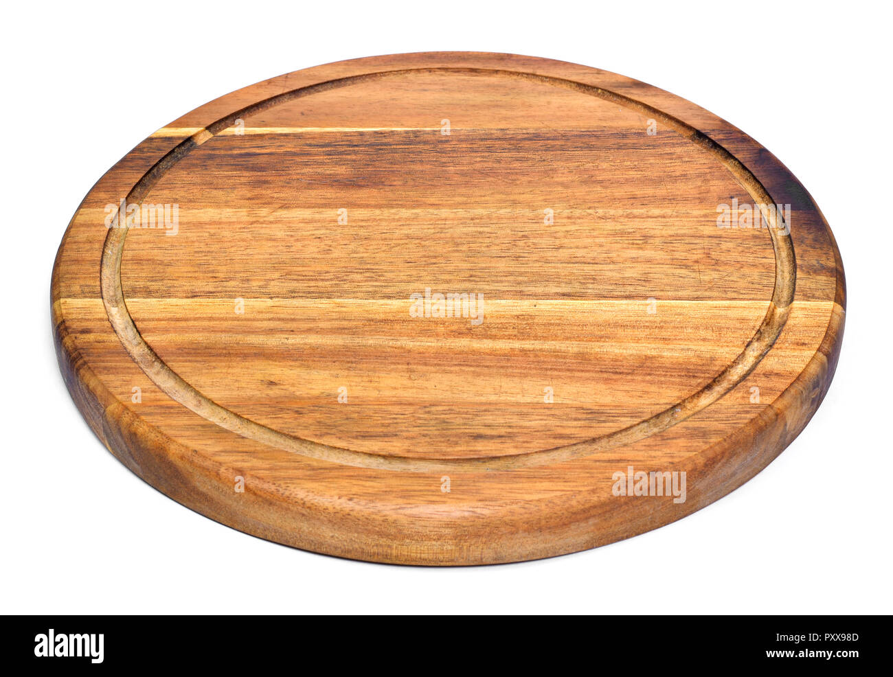 Wooden cutting board with copy space. design element, isolated on white background. Wood texture, old wood board. Stock Photo