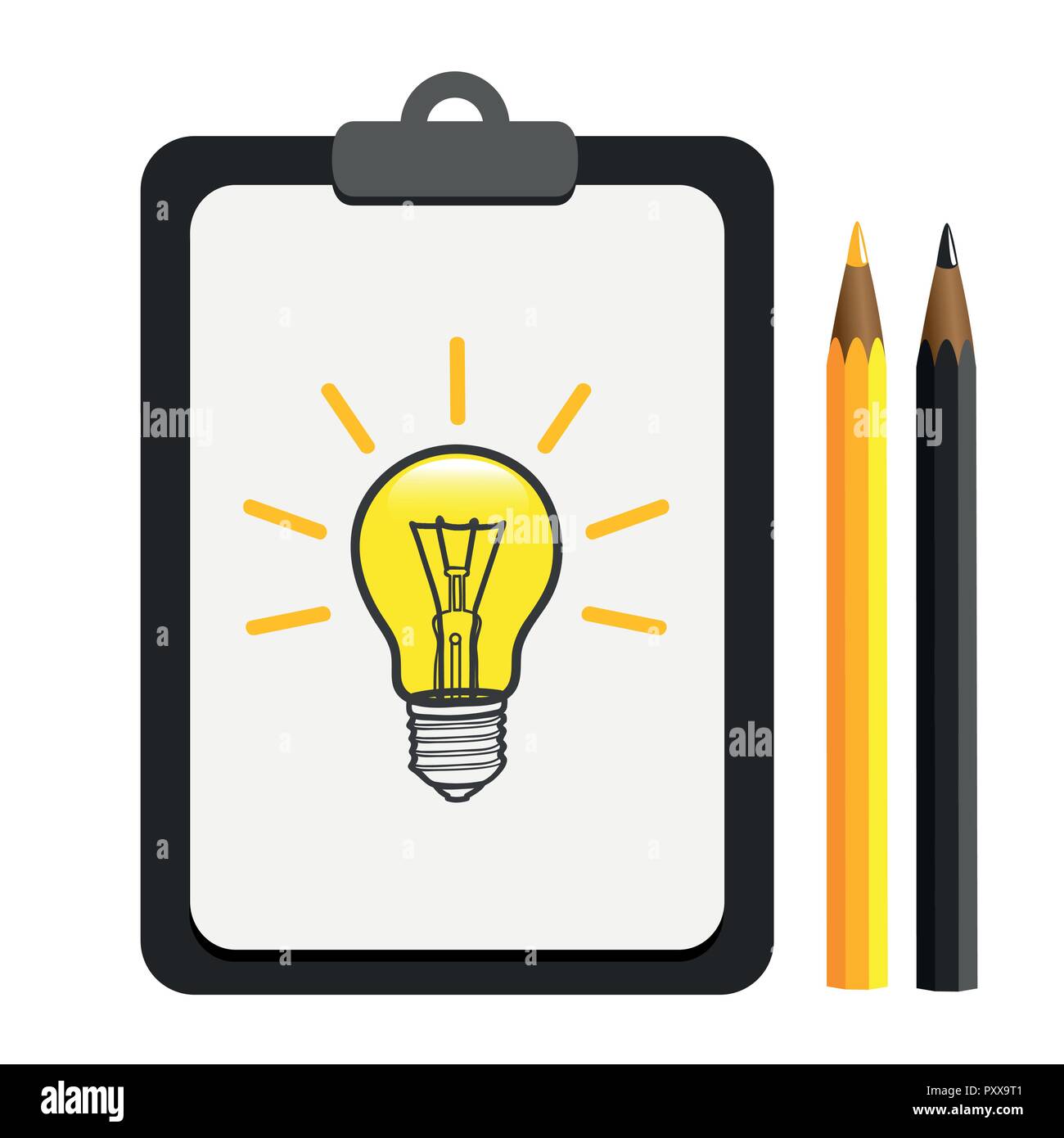 light bulb idea sign solution thinking concept on a clipboard verctor illustration EPS10 Stock Vector