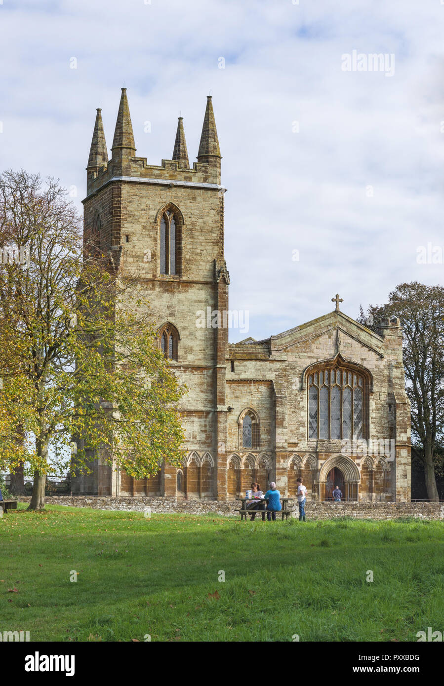 The church of St Mary in the village of Canons Ashby, Northamptonshire, UK; it incorporates fragments of a 12th century Augustine priory Stock Photo
