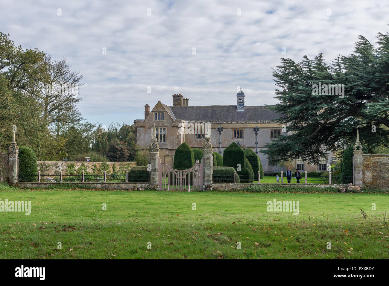 The rear of Canons Ashby House as viewed from a neighbouring field