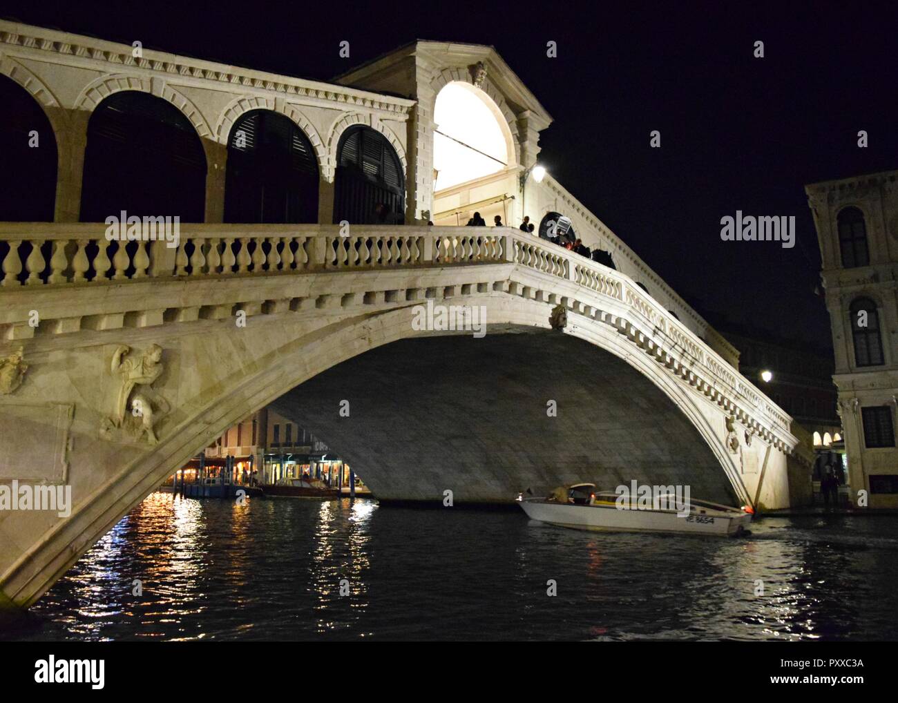 Rialto Bridge Venice by night Stock Photo