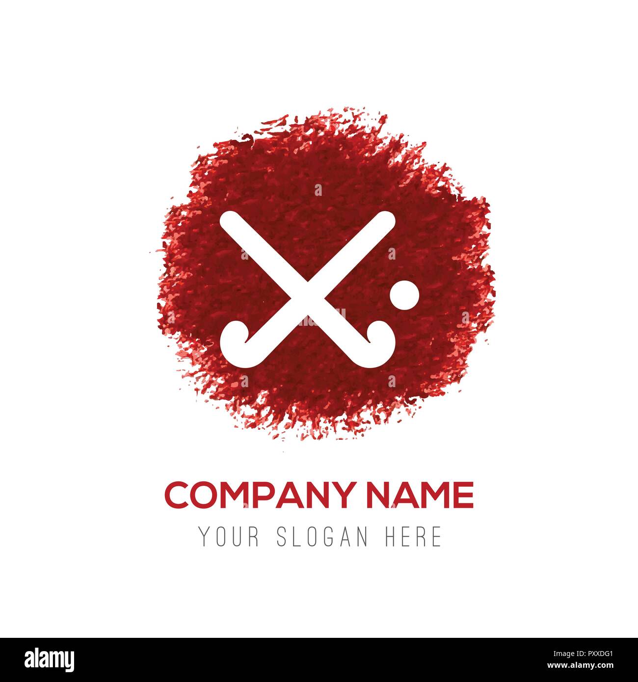 Field Hockey Sticks Icon Red WaterColor Circle Splash Stock Vector
