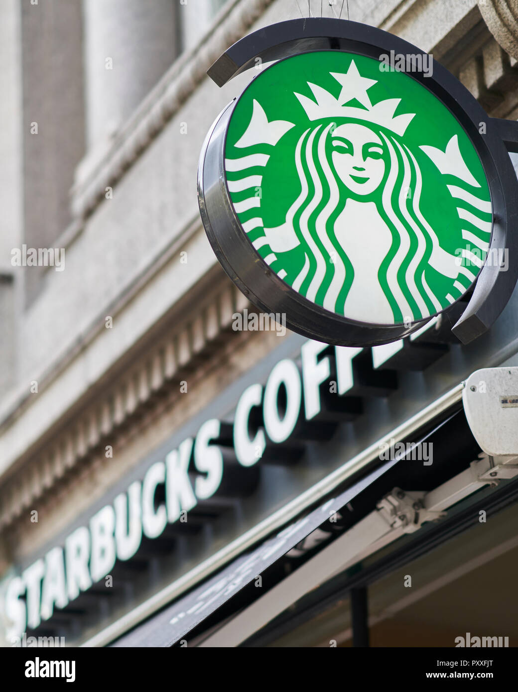 Starbucks Coffee Shop.  Sign. Stock Photo