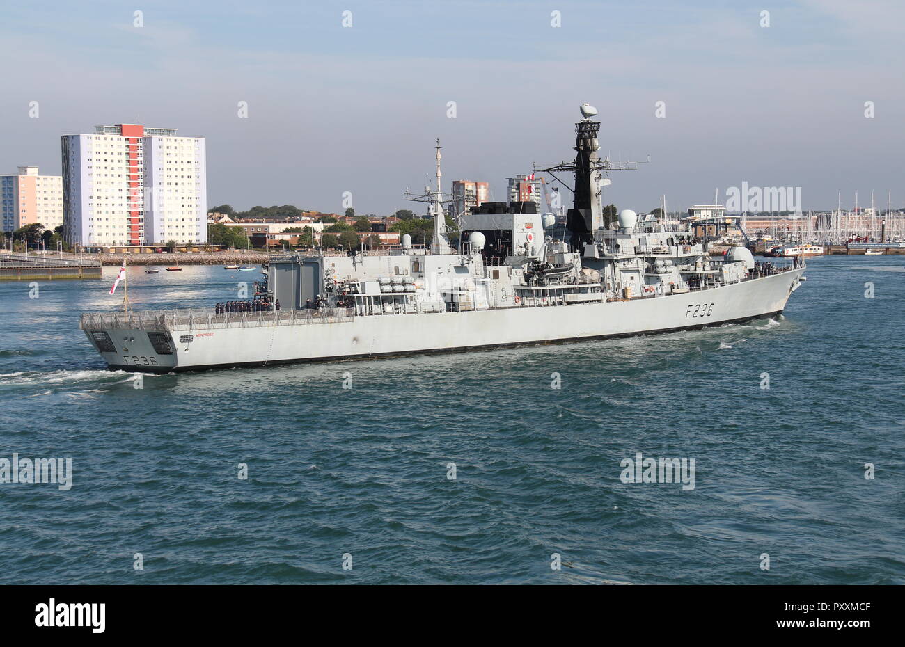 The Royal Navy Type 23 Frigate Hms Montrose Arrives In Portsmouth Uk