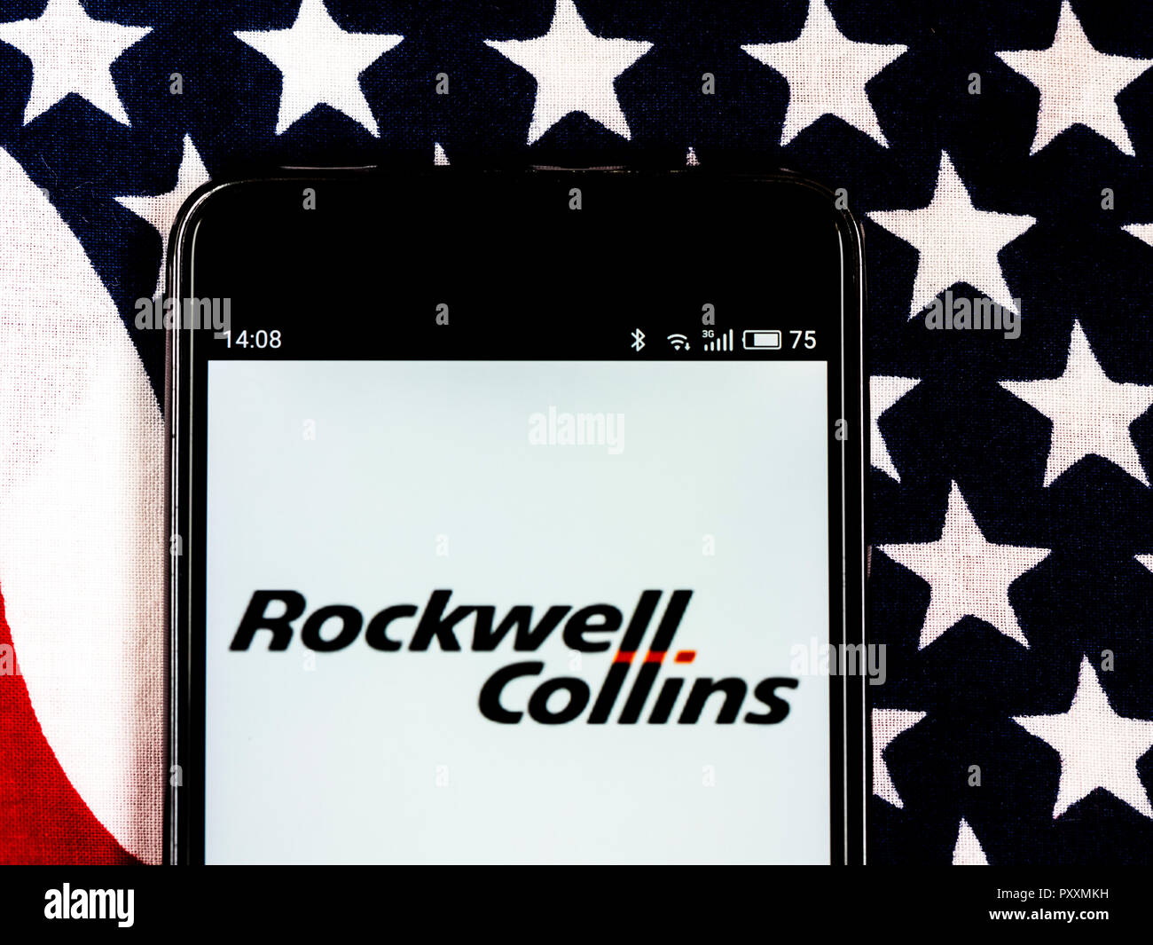 Rockwell Collins Company logo seen displayed on smart phone. Rockwell Collins, Inc. is an American multinational company headquartered in Cedar Rapids, Iowa providing avionics and information technology systems and services to government agencies and aircraft manufacturers. Stock Photo