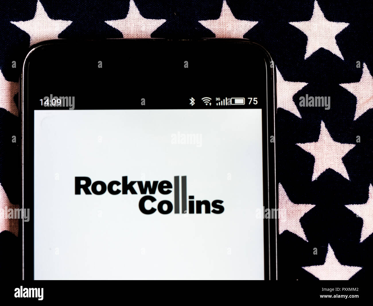 Rockwell Collins Company logo seen displayed on smart phone. Rockwell Collins, Inc. is an American multinational company headquartered in Cedar Rapids, Iowa providing avionics and information technology systems and services to government agencies and aircraft manufacturers. Stock Photo