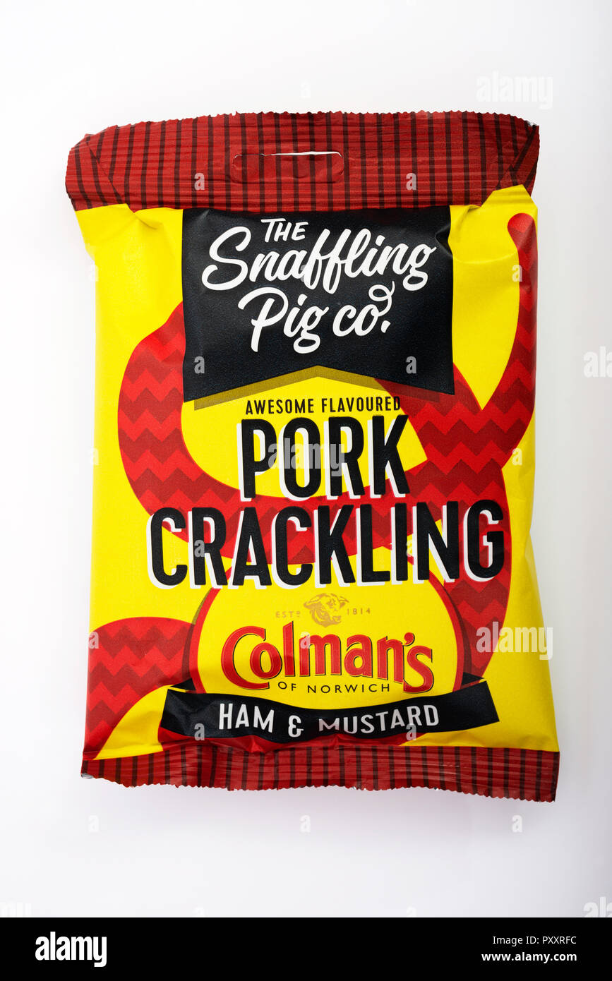 The Snaffling Pig Co pork crackling Stock Photo