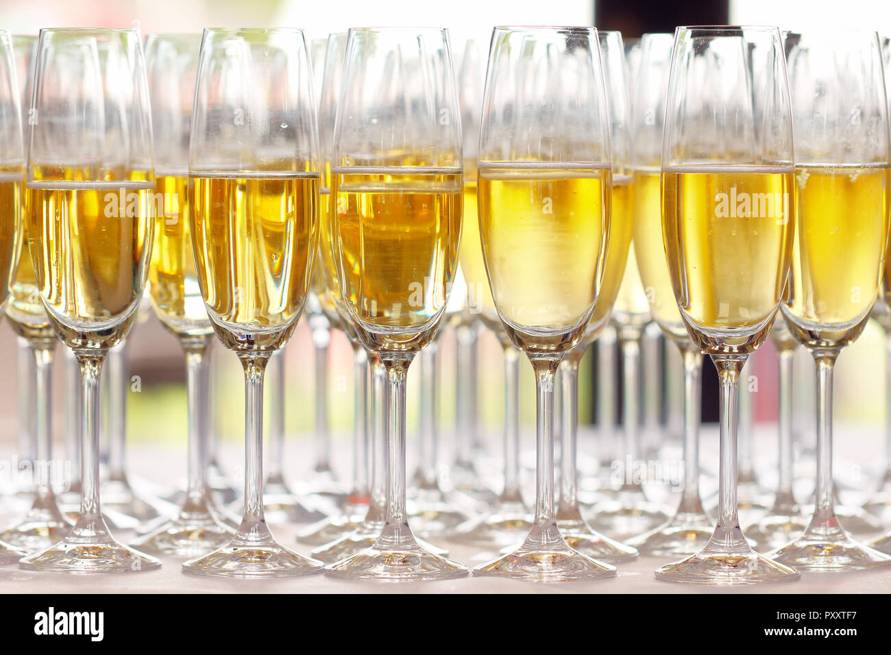 Champagne For Bride And Groom At Wedding Reception Stock Photo