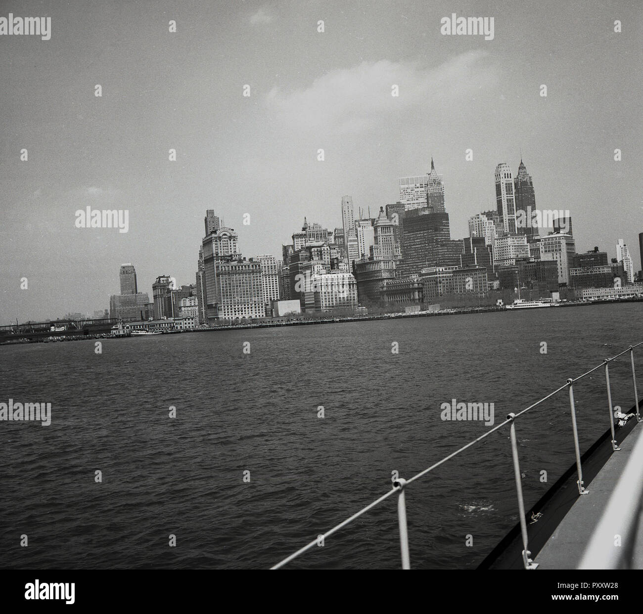 1950s, historical, a view of manhattan from the Hudson river in New York city, New York, USA. Stock Photo