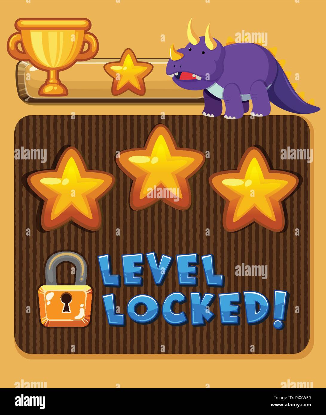 Game template with dinosaur and trophy illustration Stock Vector