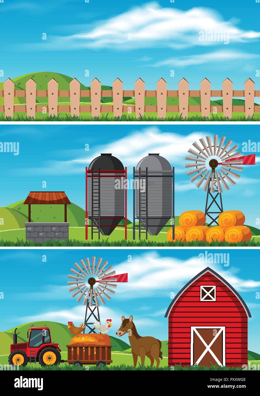 A Beautiful Countryside Farming Landscape illustration Stock Vector ...