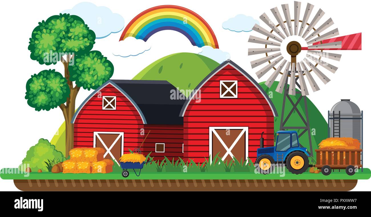 Farm scene with tractor and hay illustration Stock Vector Image & Art ...