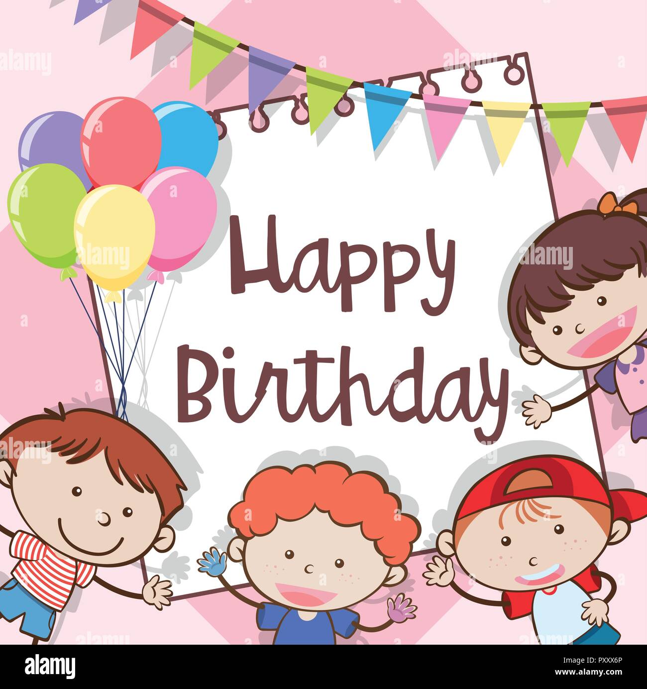 Happy Birthday Card with Kids illustration Stock Vector Image & Art - Alamy