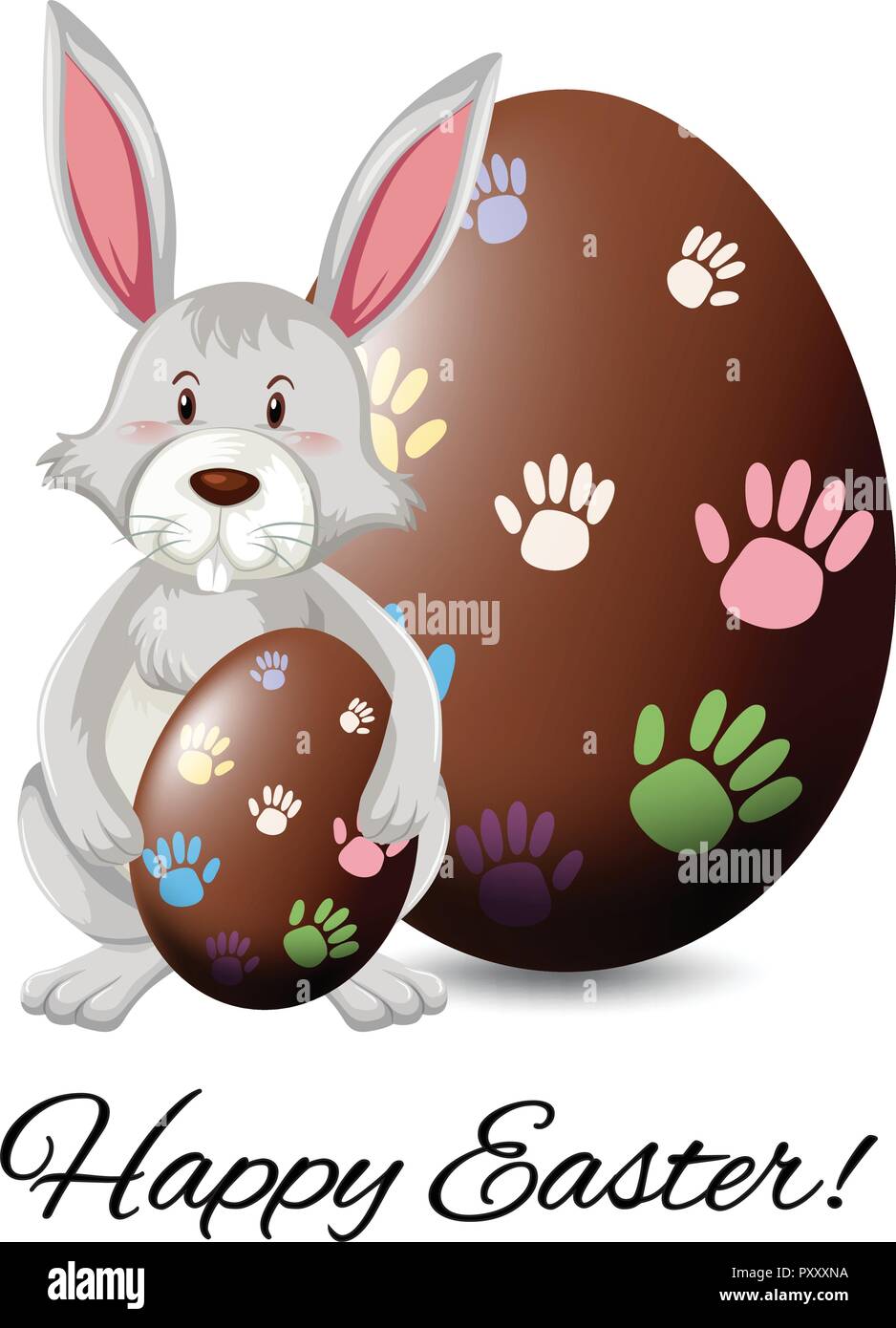 Gray bunny and egg on easter card template illustration Stock Vector
