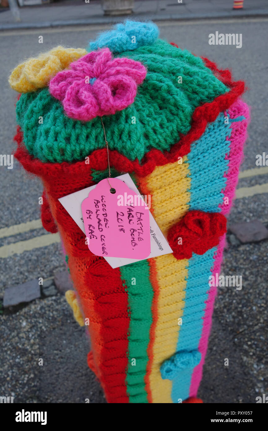 Colorful knitted decorations in Battle East Sussex United Kingdom