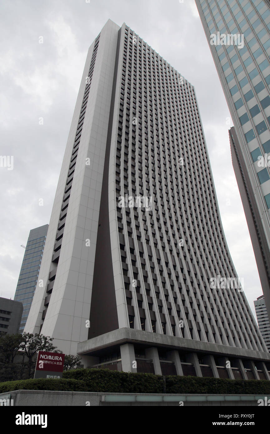 the nomura building and the skyline in the shinjuku area of Tokyo japan Stock Photo