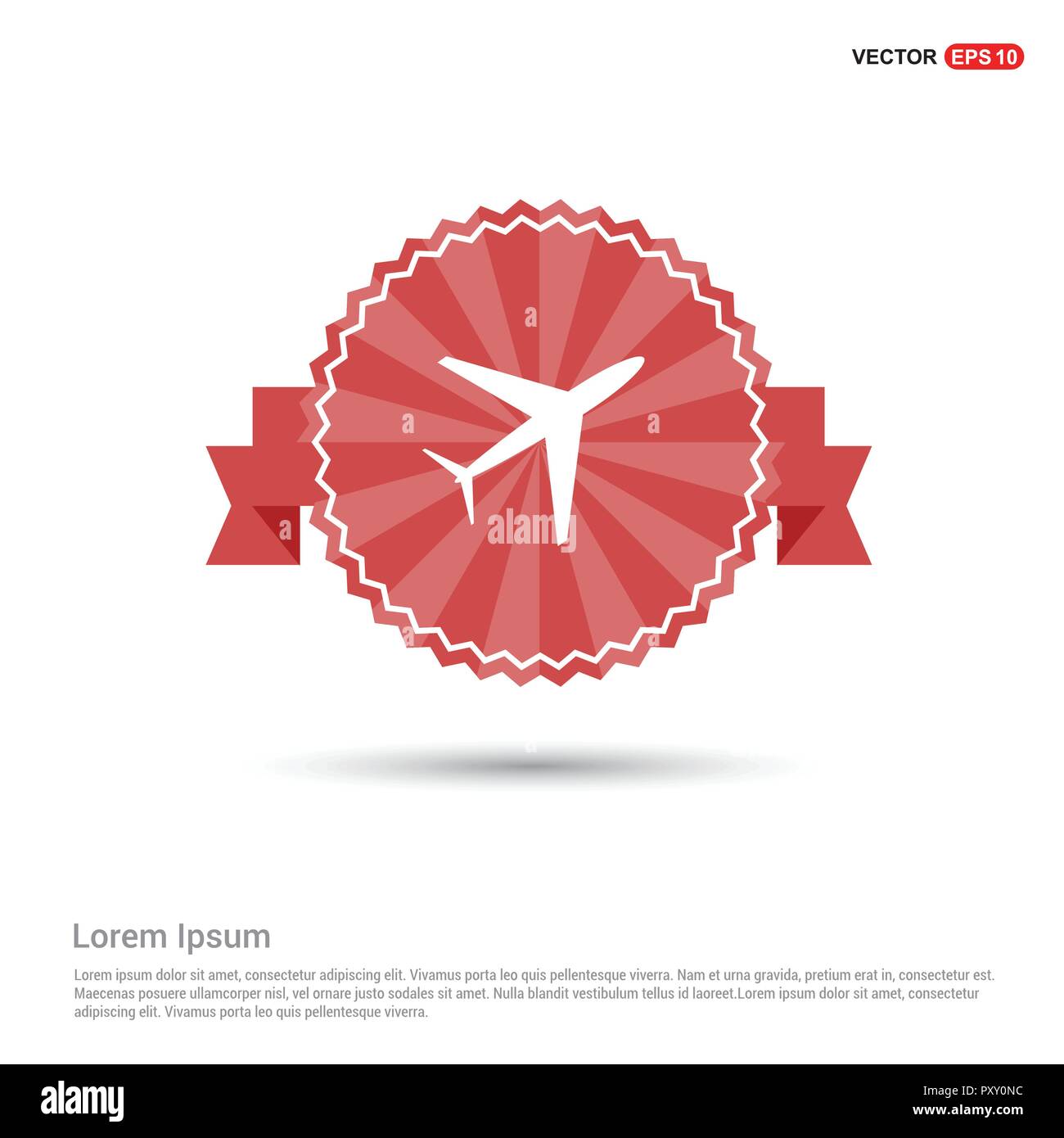 Airplane icon - Red Ribbon banner Stock Vector