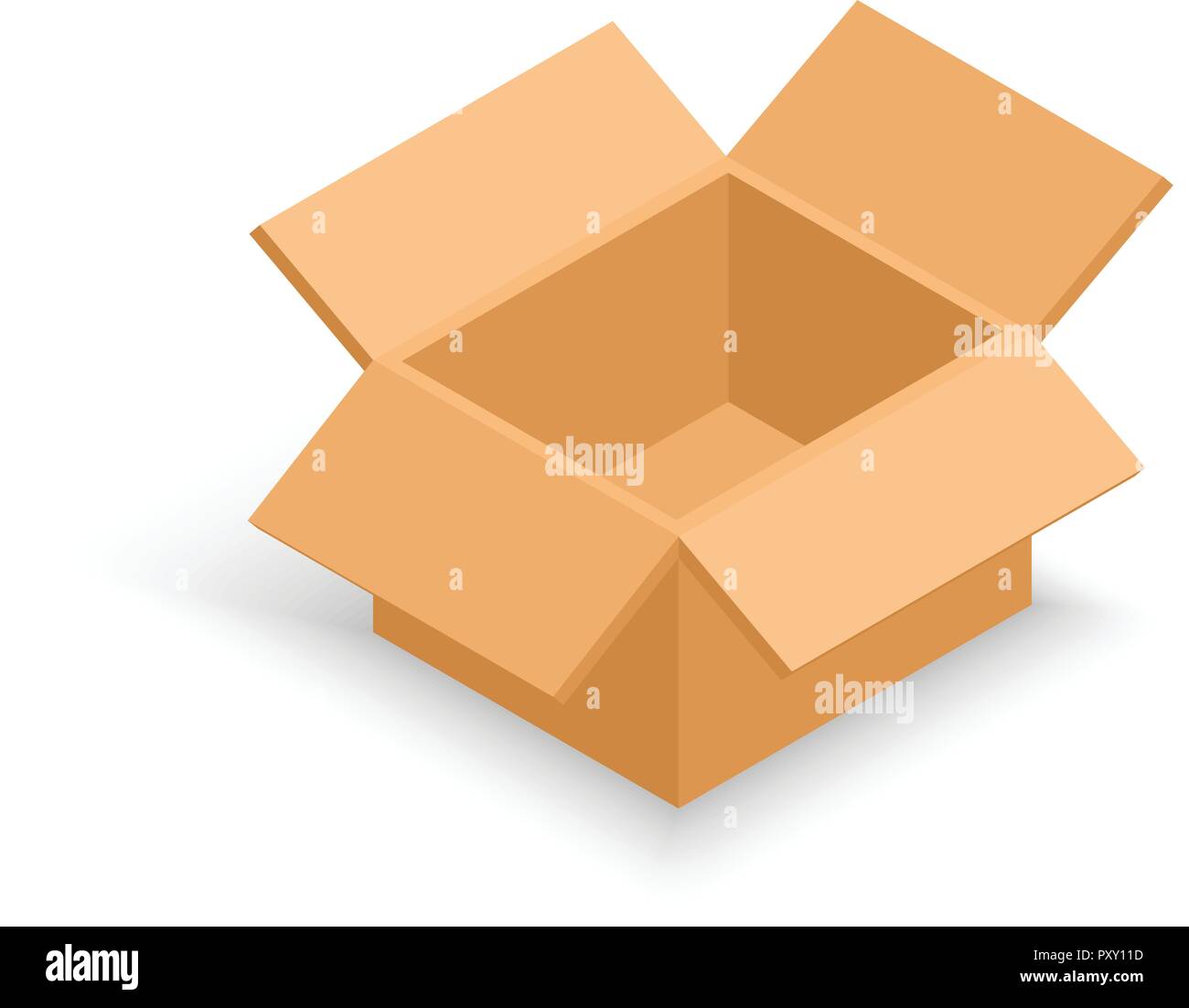 Opened isometric cardboard box. Stock Vector
