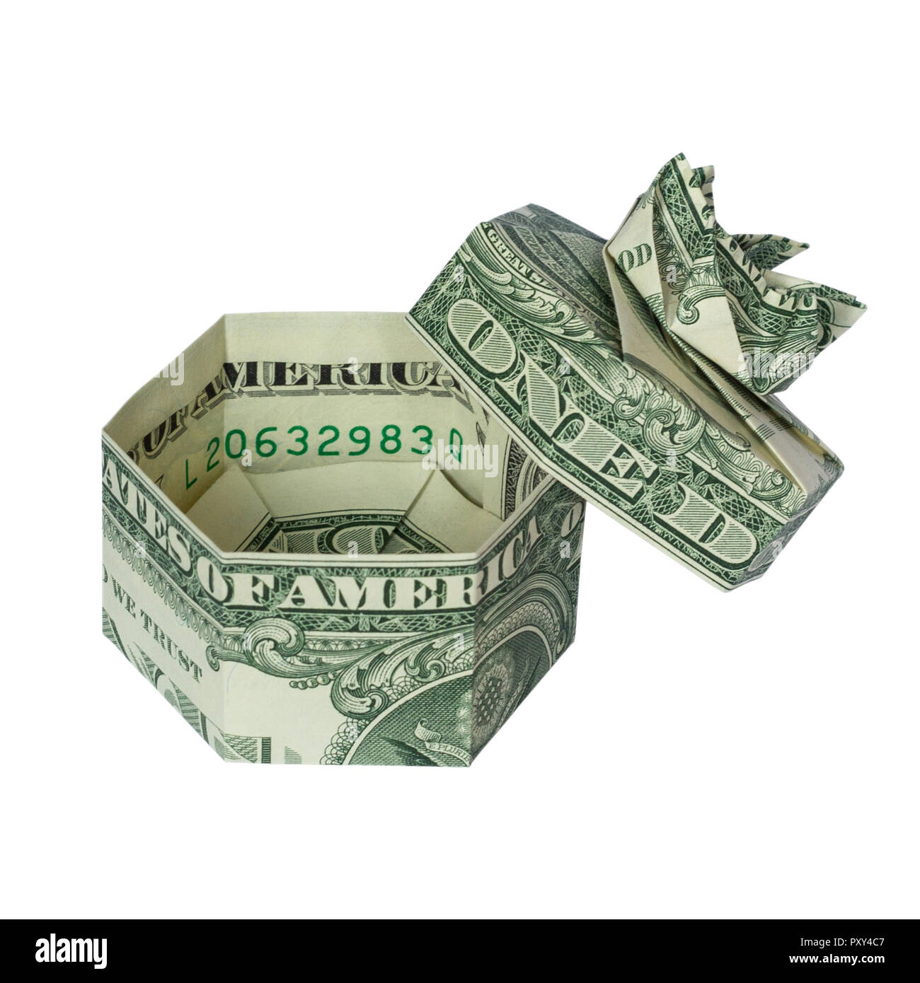 Money Origami T Box Folded With Real One Dollar Bill Isolated On