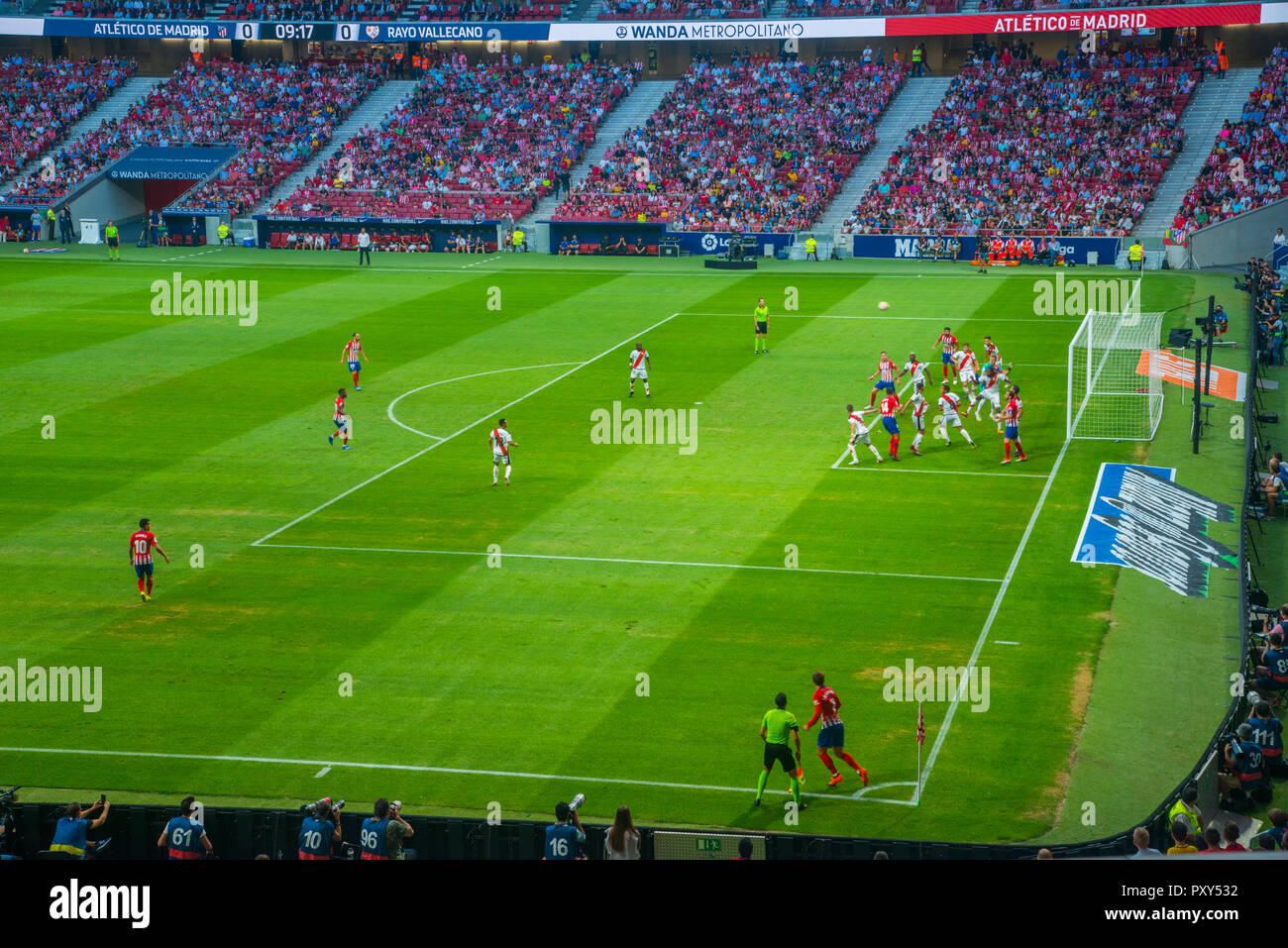 Atletico de Madrid versus Rayo Vallecano football match. Wanda Metropolitano stadium, Madrid, Spain. Stock Photo