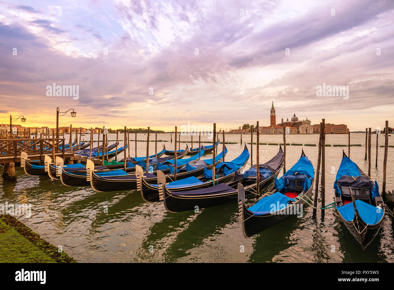 Venice Italy, sunrise city skyline at Grand Canal and Gondola boat Stock Photo