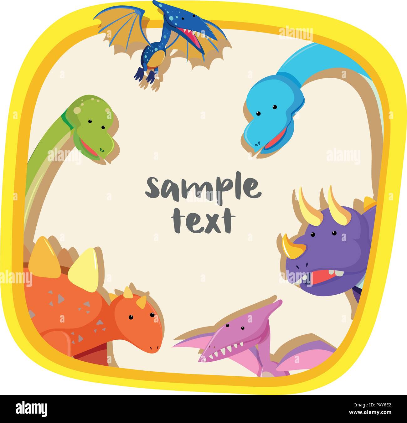 Border template with different types of dinosaurs illustration Stock