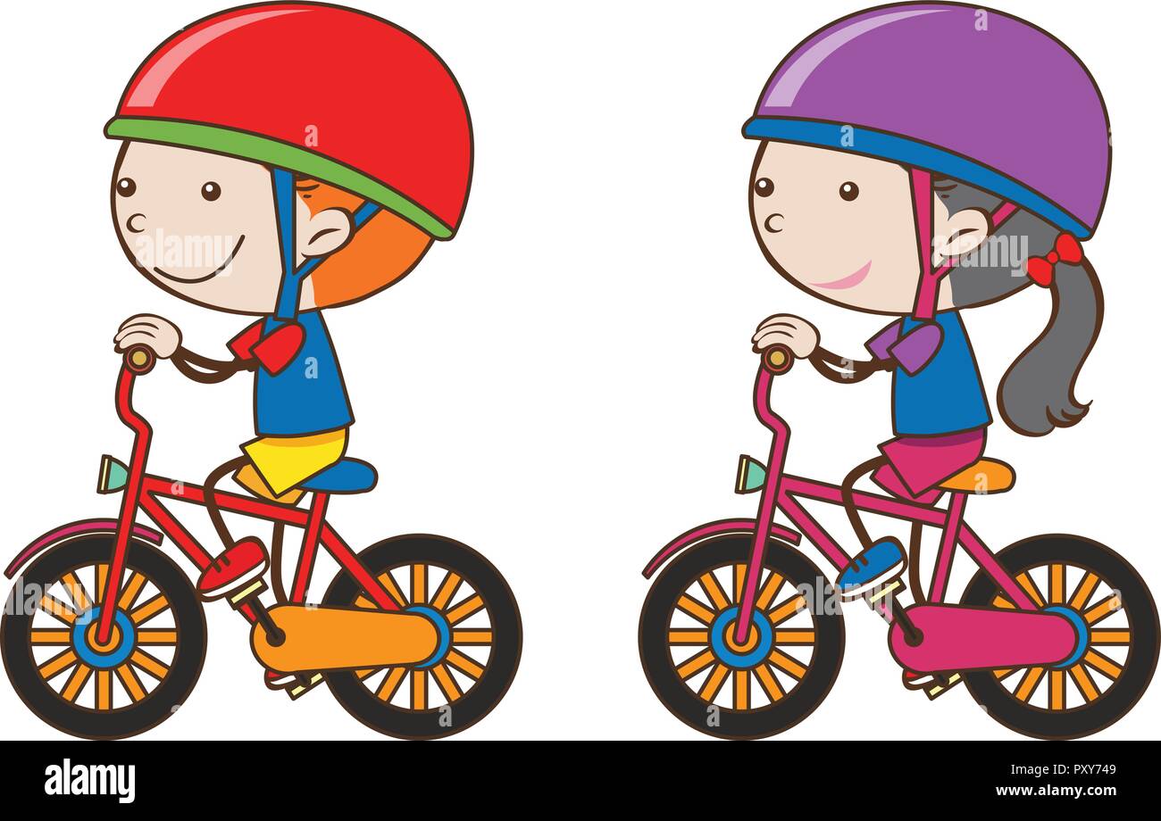 Boy and girl riding bicycle illustration Stock Vector
