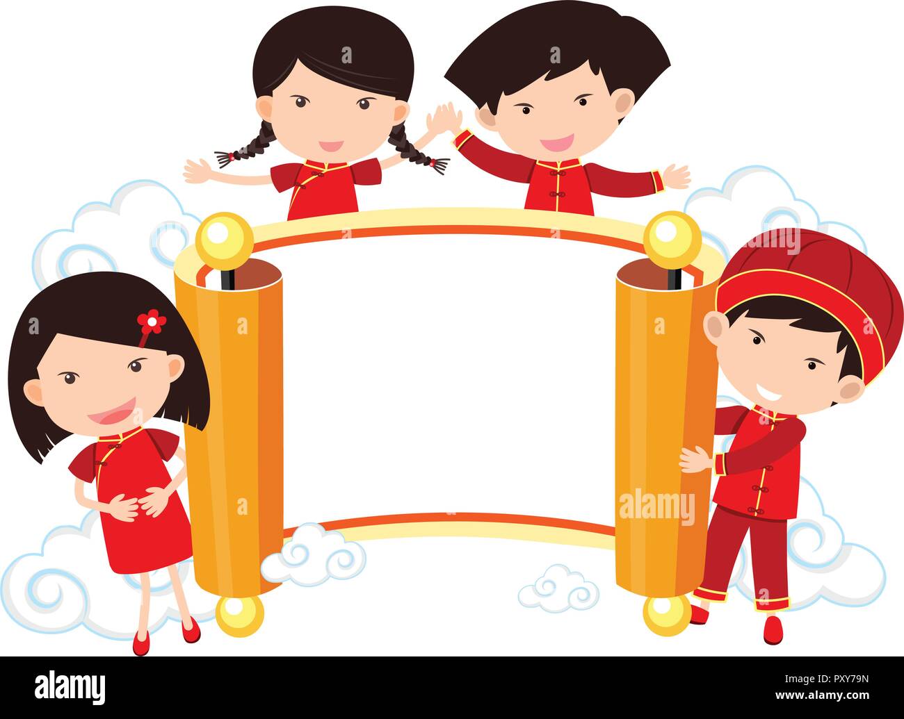 Chinese children and blank paper illustration Stock Vector Image &amp; Art ...
