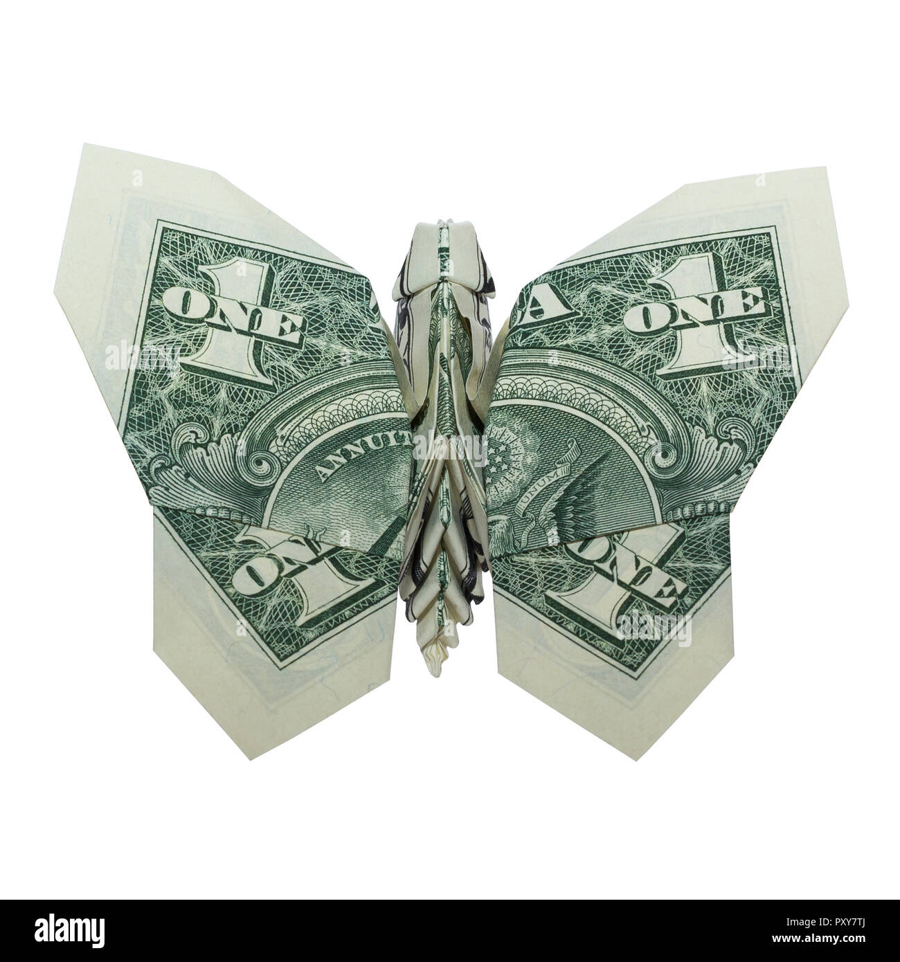 Money Origami Green Butterfly Folded With Real One Dollar Bill Isolated