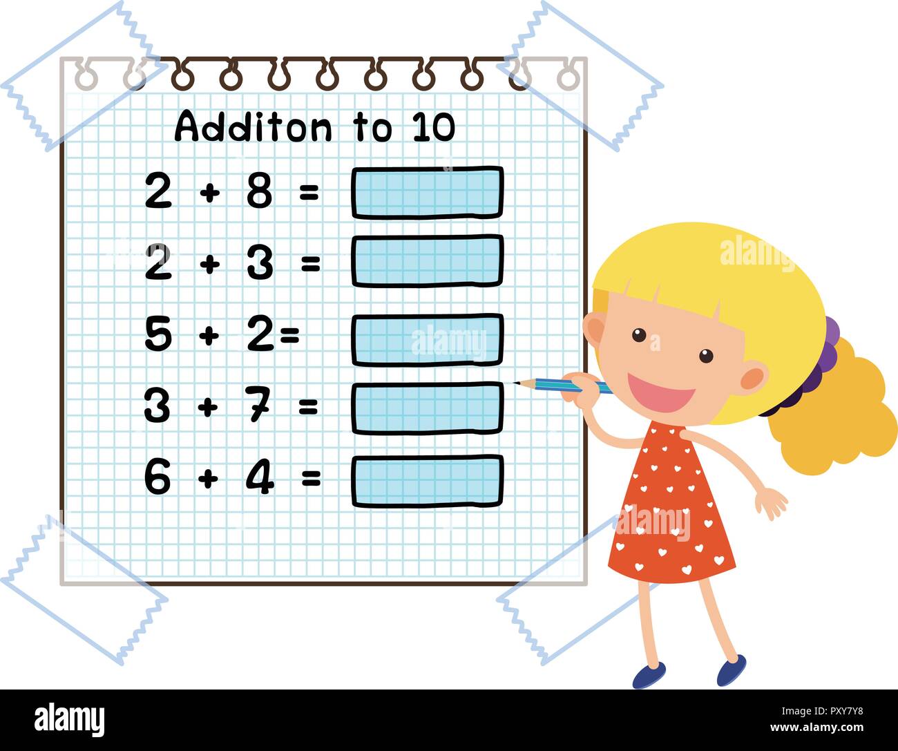 Math worksheet for addition to ten illustration Stock Vector Image