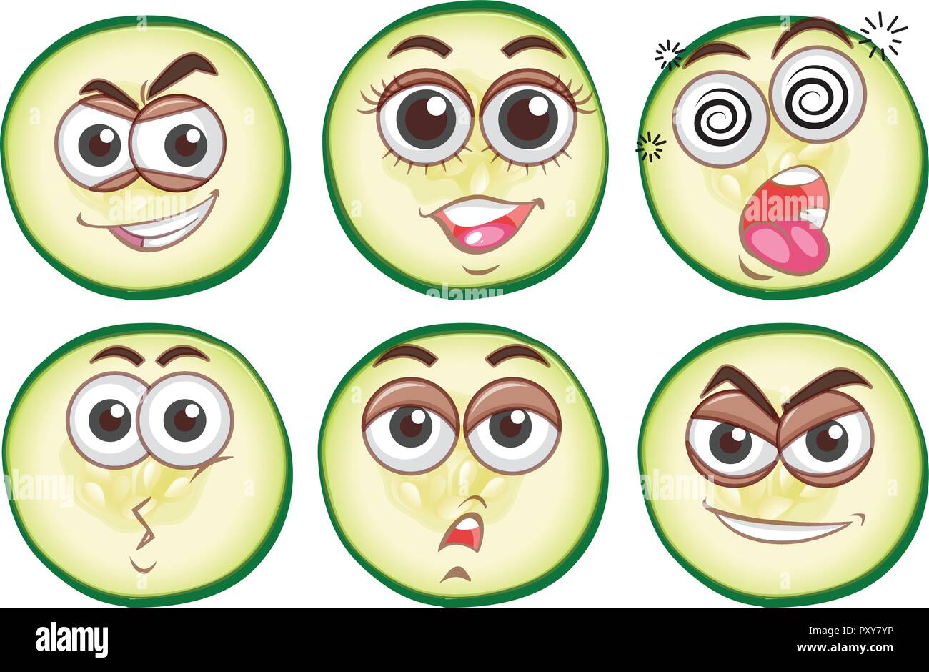 Cucumber with Different Facial Expression illustration Stock Vector