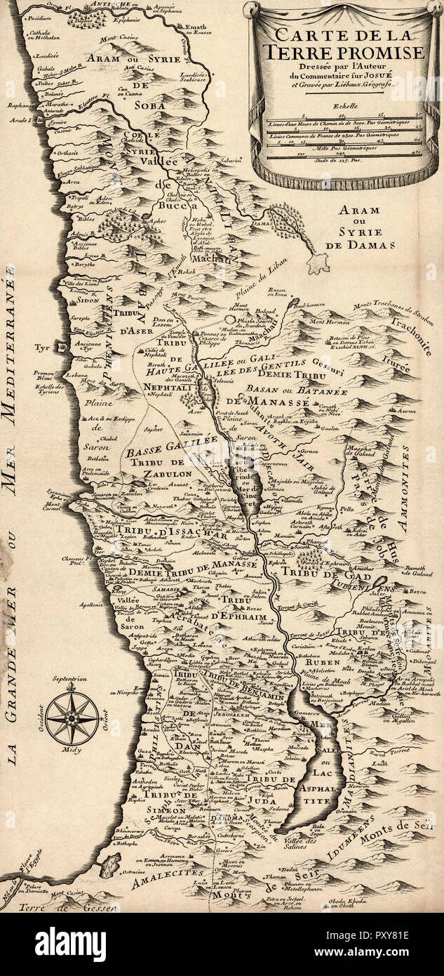 French map from 1720 of Palestine.  Titled Carte de la Terre Promise or Map of the Promised Land. Stock Photo