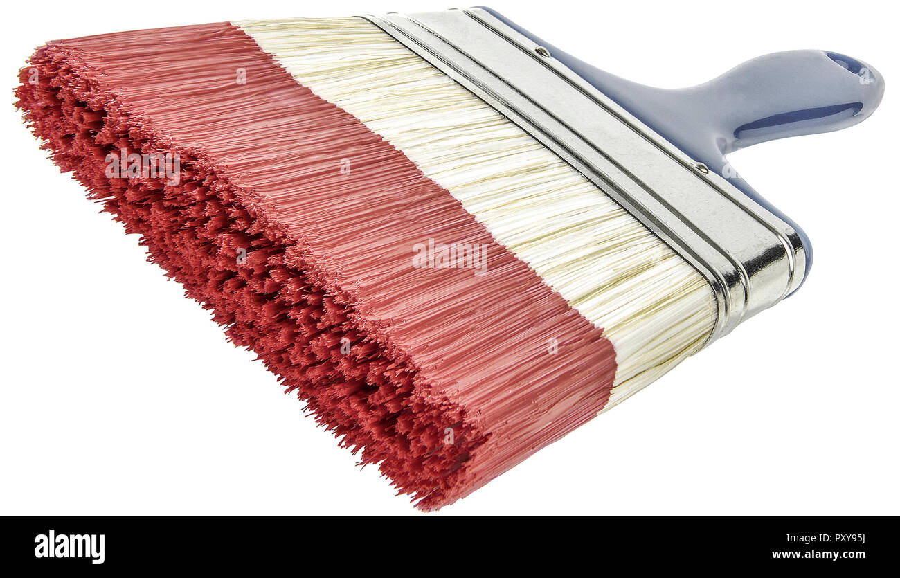Breiter Pinsel mit roter Farbe Stock Photo
