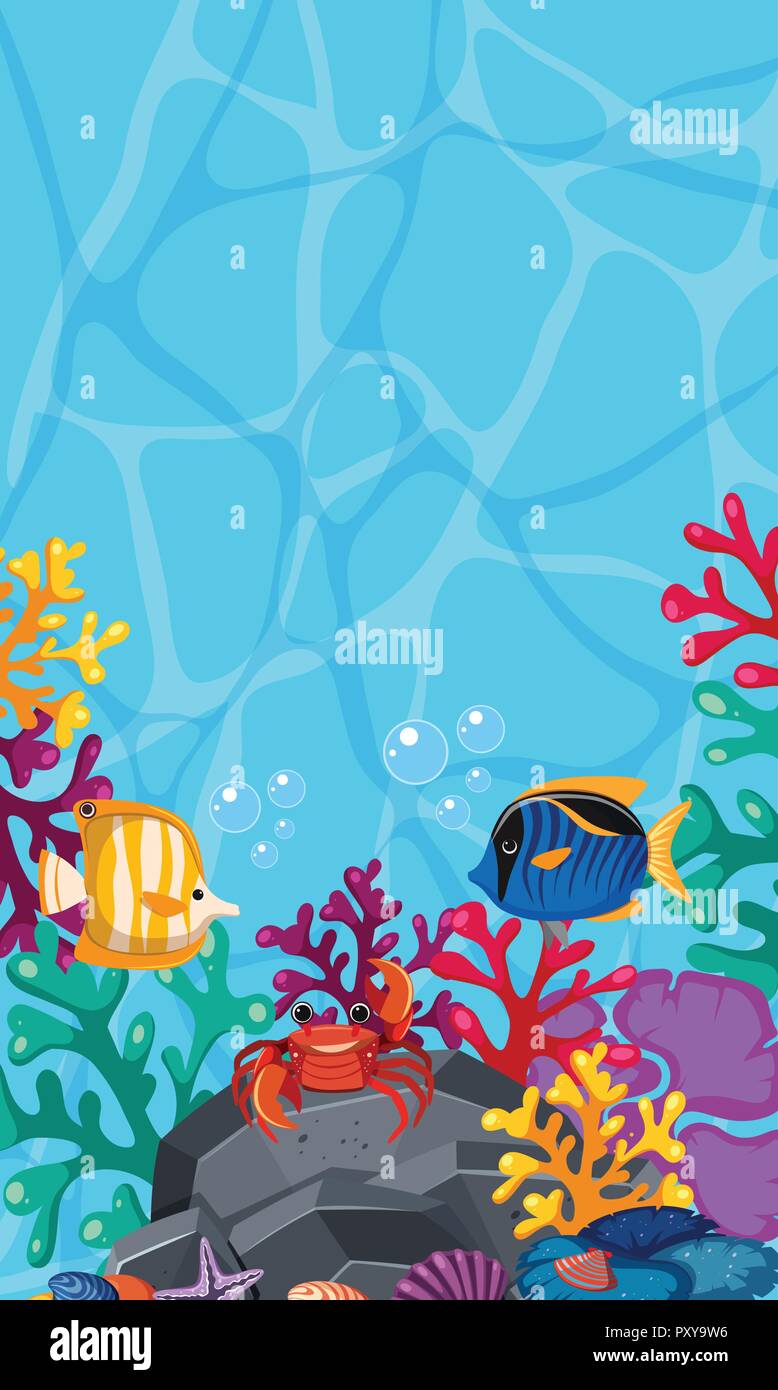 Underwater scene with many fish and corals illustration Stock Vector ...