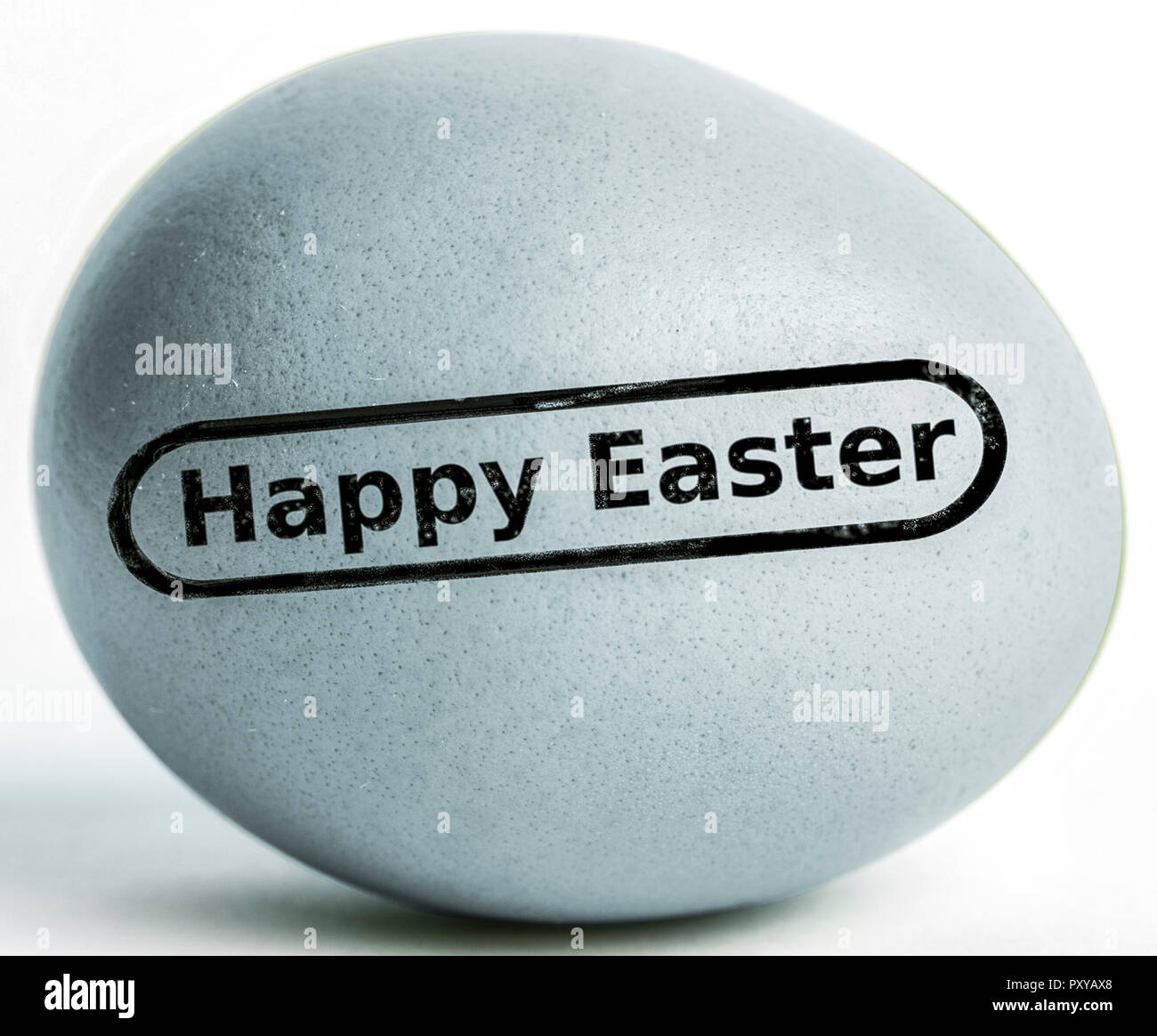 Osterei tuerkis mit Happy-Easter-Stempel Stock Photo