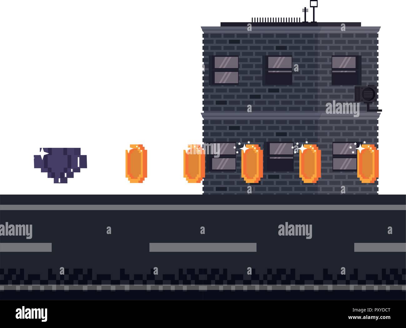 Videogame pixelated urban scenery Stock Vector