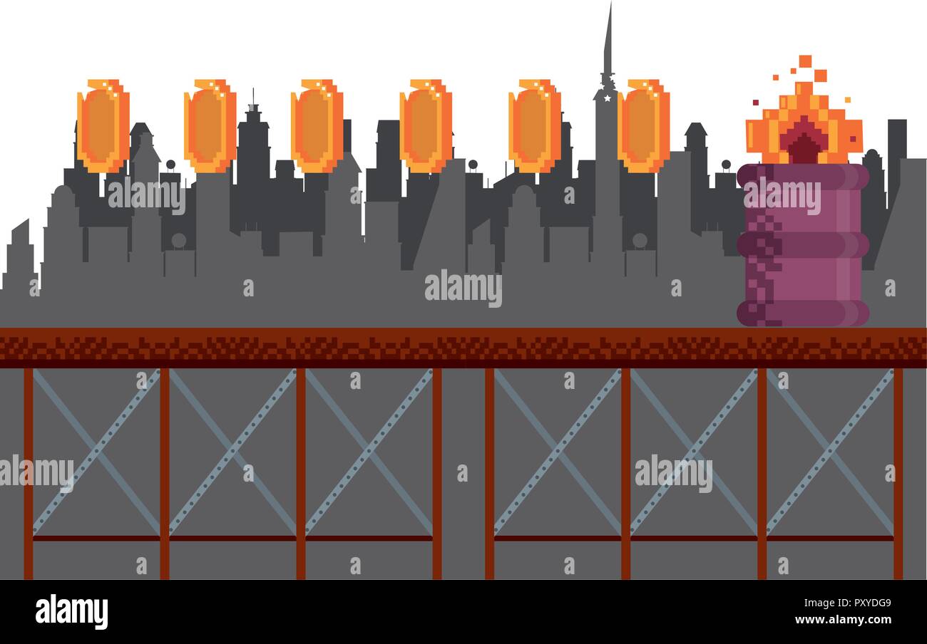 Videogame pixelated urban scenery Stock Vector