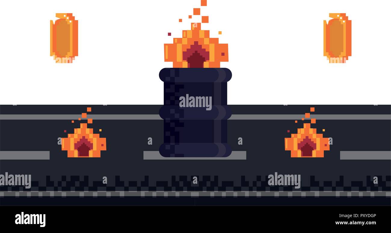 Videogame pixelated urban scenery Stock Vector