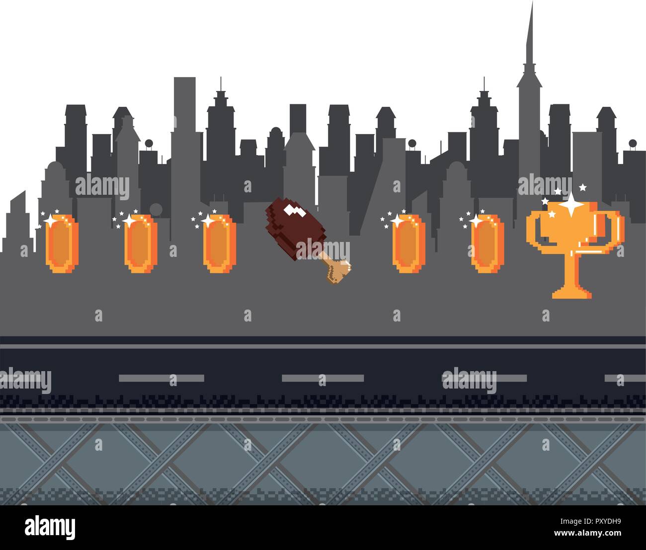 Videogame pixelated urban scenery Stock Vector