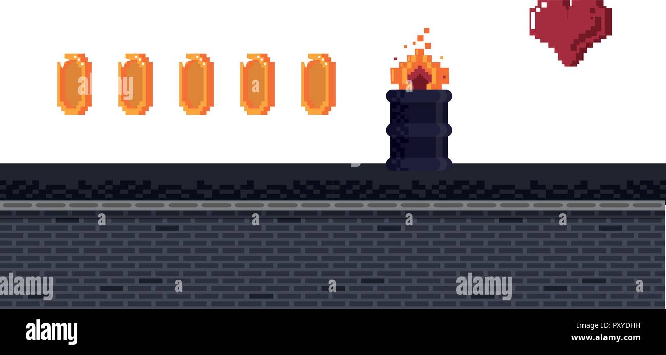 Videogame pixelated urban scenery Stock Vector