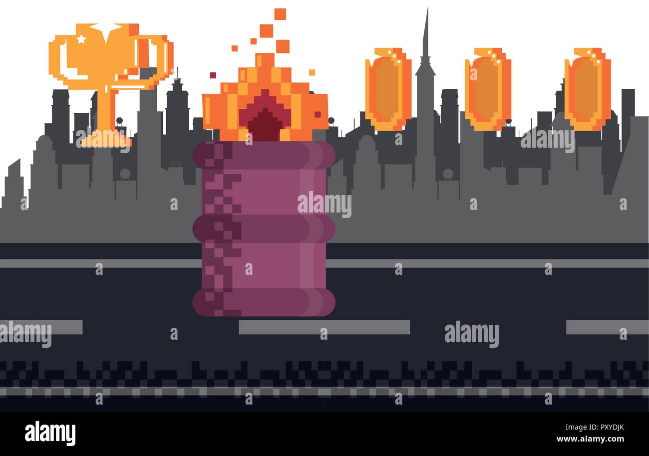 Videogame pixelated urban scenery Stock Vector