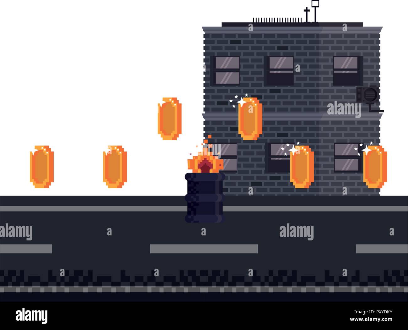 Videogame pixelated urban scenery Stock Vector