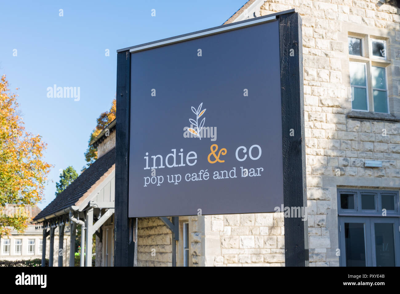 Sign for Indie & Co pop up cafe and bar in Montpellier Gardens, Cheltenham, Gloucestershire Stock Photo
