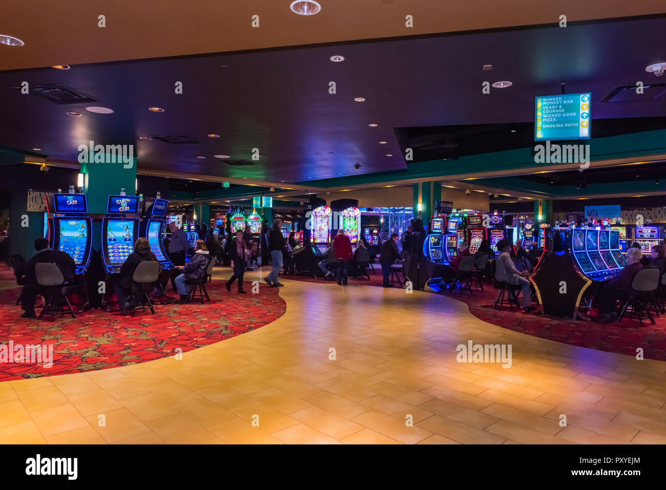 Interior shot of game tables and walkway at Yellow Brick Road Casino designed to celebrate 'The Wonderful Wizard of Oz' film in Chittenango, New York. Stock Photo