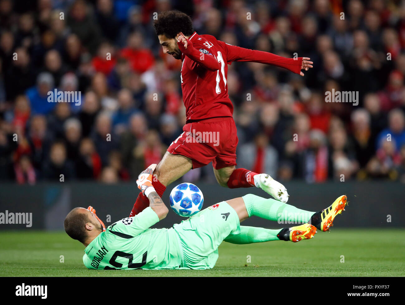 Red Star Belgrade's Milan Borjan saves from Liverpool's Mohamed Salah  during the UEFA Champions League, Group C match at Anfield, Liverpool Stock  Photo - Alamy