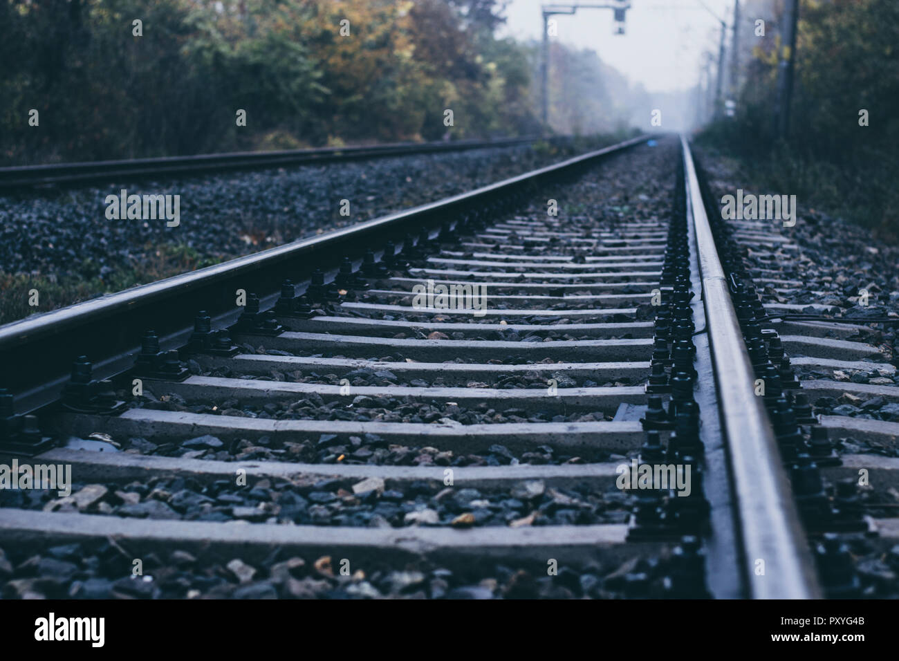 Railroad tracks stretching into the distance Stock Photo Alamy