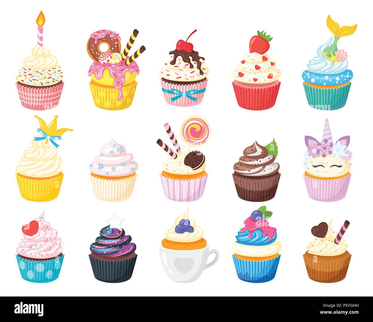 Sweet cupcakes vector set cartoon hi-res stock photography and images -  Alamy