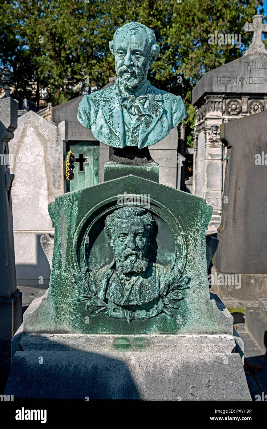 The grave of sculptor Louis Ernest Barrias (1841-1905) and his brother the painter Joseph Félix Barrias (1822-1907) in Passy Cemetery, Paris, France. Stock Photo